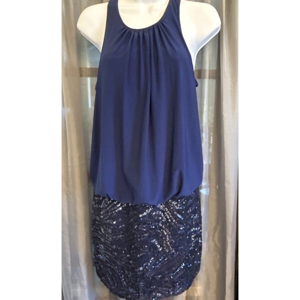 Aidan by Aidan Mattox Navy Blue Chiffon Sequin Blouson Mini Dress Size 4